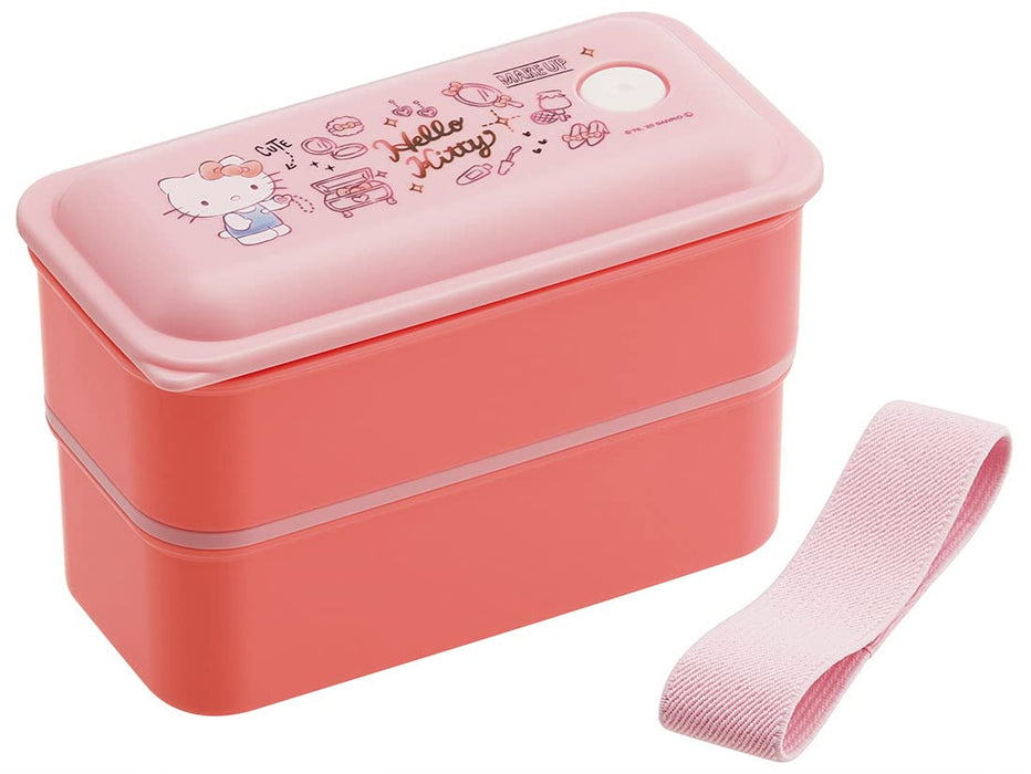 Skater Hello Kitty Sanrio 2-Tier Lunch Box 550ml Silver Ion Antibacterial Fluffy Integrated Packing- Japan Figure Store - #1 Bring To You The Best Japanese Goods