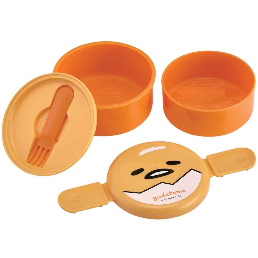 Skater Bento Lunch Box 500ml Round with Gudetama Face Fork - Made in Japan- Japan Figure Store - #1 Bring To You The Best Japanese Goods