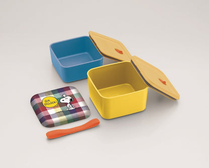 Skater 2-Tier 600Ml Bento Lunch Box with Square Melamine Lid Snoopy Madras Check Japan Made- Japan Figure Store - #1 Bring To You The Best Japanese Goods