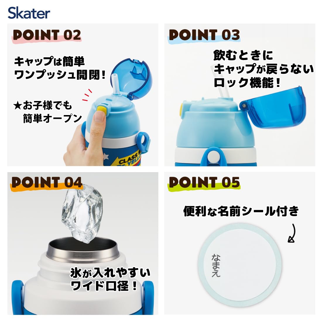 Skater Blue Children's 3D Straw Drinking Water Bottle Stainless Steel 380ml - Plarail Sspv4- Japan Figure Store - #1 Bring To You The Best Japanese Goods