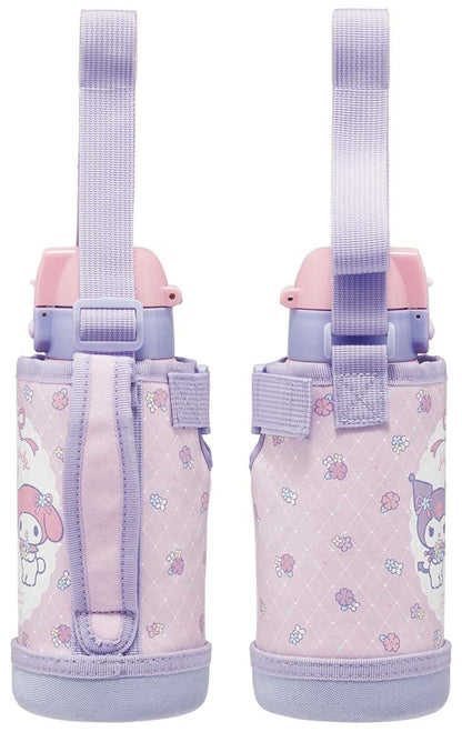 Skater My Melody & Kuromi Stainless Steel Kids Water Bottle 600Ml Wide Mouth Flower Design- Japan Figure Store - #1 Bring To You The Best Japanese Goods