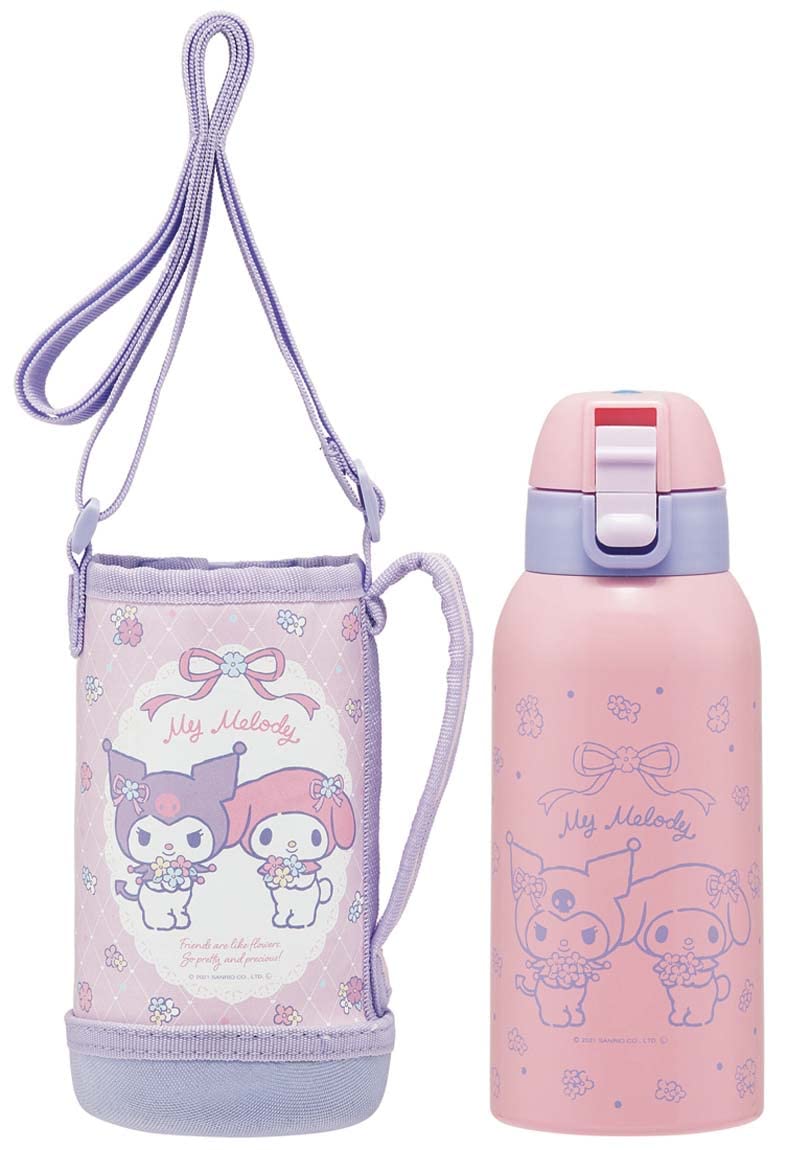 Skater My Melody & Kuromi Stainless Steel Kids Water Bottle 600Ml Wide Mouth Flower Design- Japan Figure Store - #1 Bring To You The Best Japanese Goods