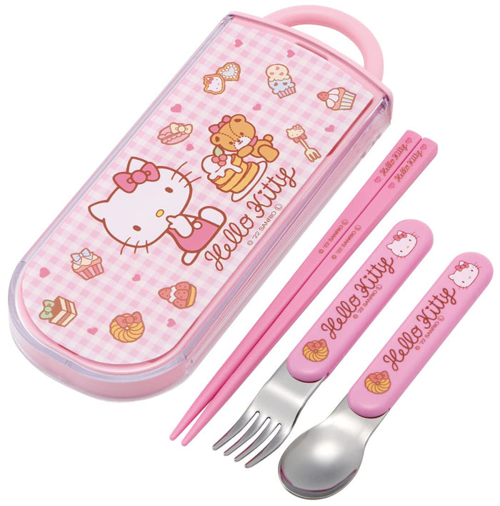 Skater Trio Kids Antibacterial Hello Kitty Cutlery Set - Chopsticks Spoon Fork - Made in Japan- Japan Figure Store - #1 Bring To You The Best Japanese Goods
