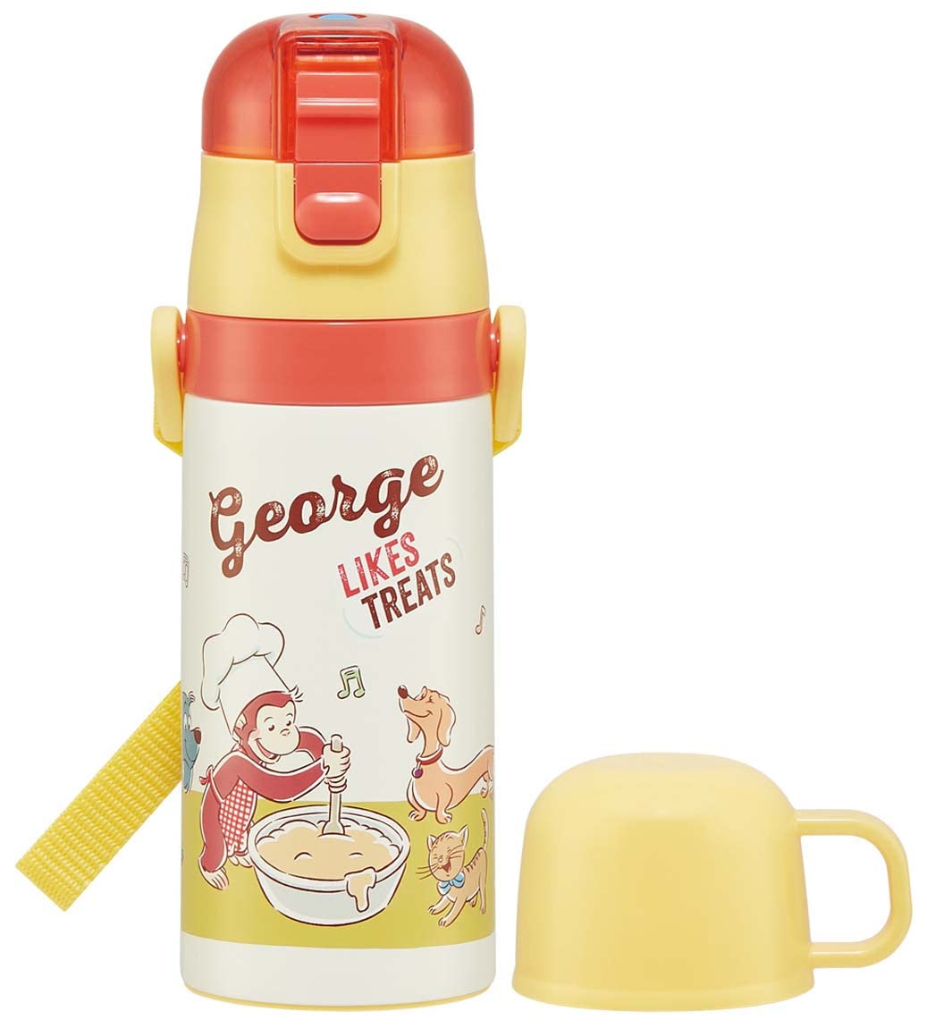 Skater Curious George Kids 350ml 2-Way Stainless Steel Water Bottle with Cup SKDC3-A- Japan Figure Store - #1 Bring To You The Best Japanese Goods