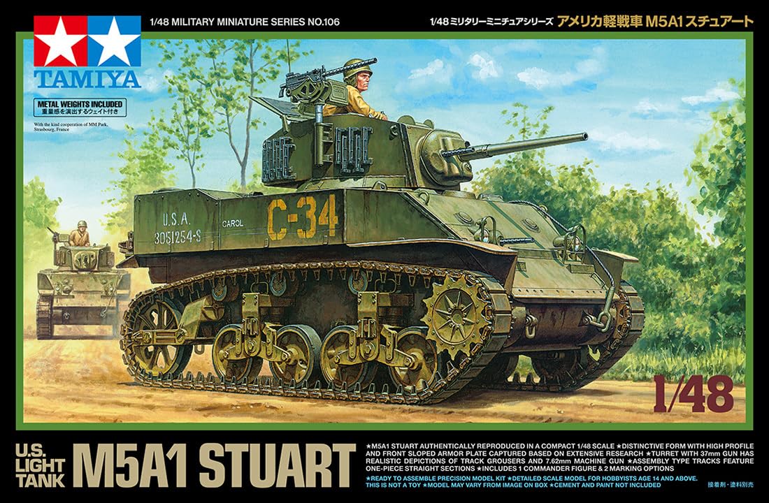 Tamiya 1/48 Military M5A1 Stuart Light Tank Model 32606