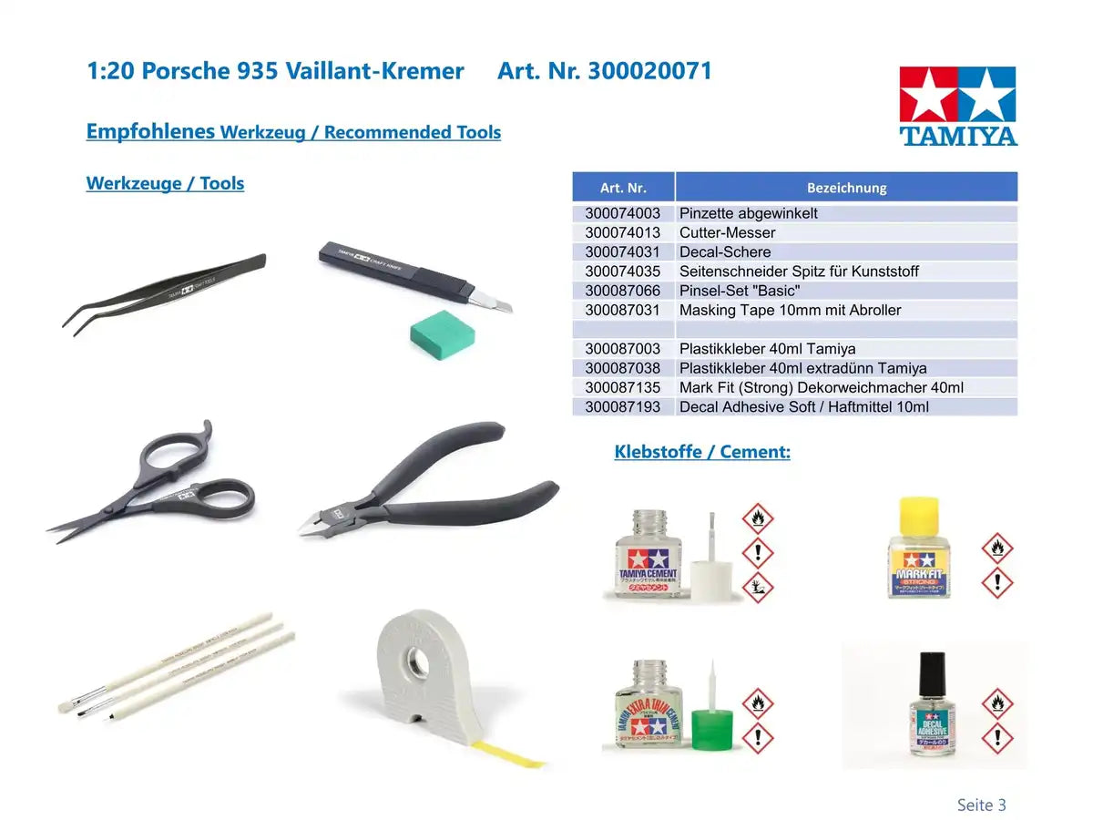 Tamiya 1/20 Porsche 935 Vaillant 20071- Japan Figure Store - #1 Bring To You The Best Japanese Goods