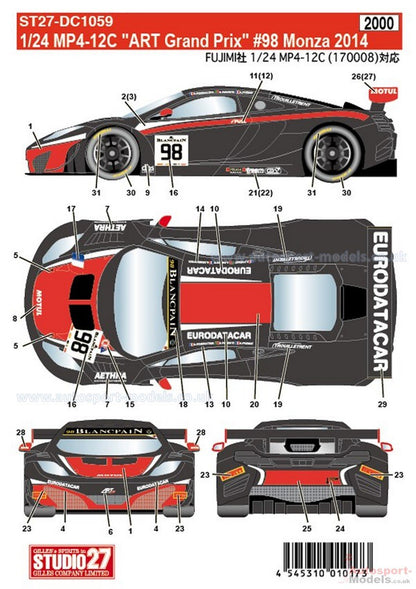Studio27 St27 Dc1059 Mc Laren Mp4 12C Art Grand Prix 98 Decal For Fujimi 1/24 Car Model Decal- Japan Figure Store - #1 Bring To You The Best Japanese Goods