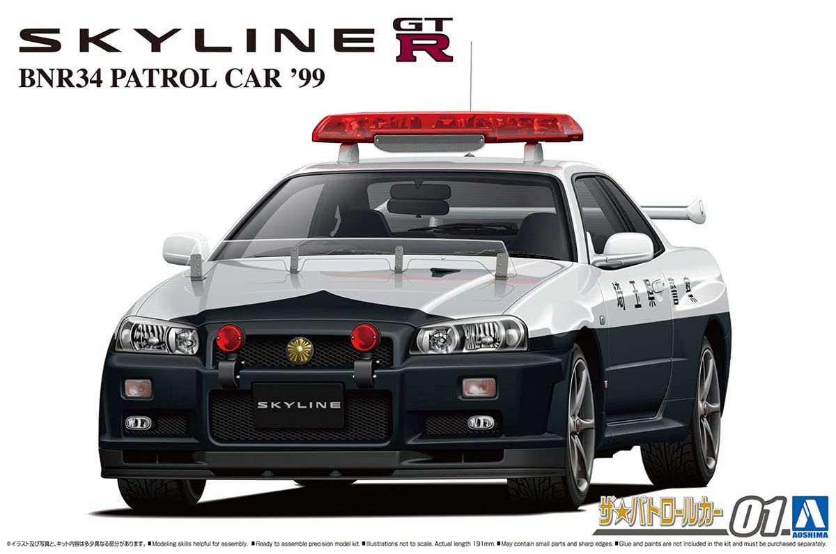 AOSHIMA The Patrol Car 1/24 No.1 Nissan Bnr34 Skyline Gt-R Patrol Car '99 Plastic Model- Japan Figure Store - #1 Bring To You The Best Japanese Goods