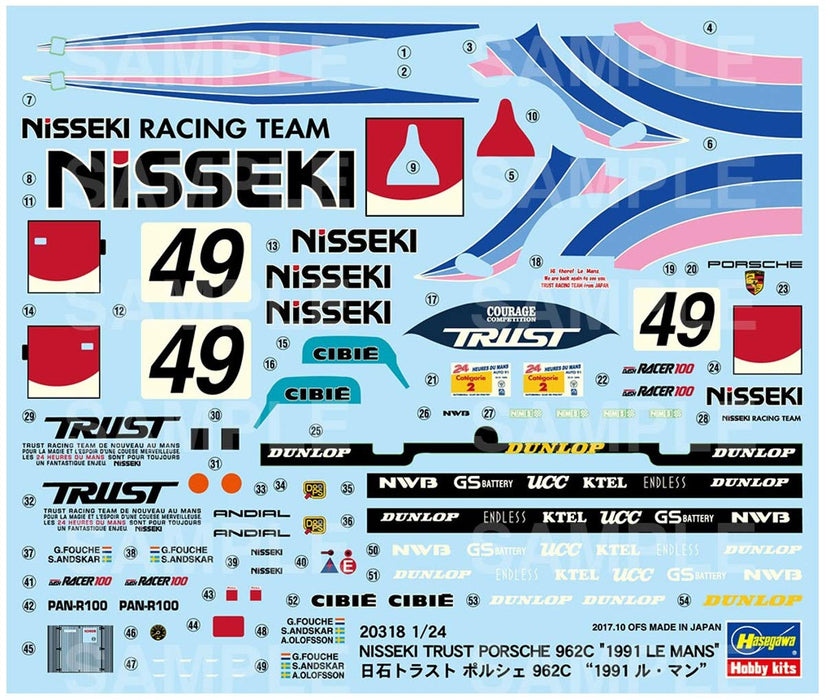 Hasegawa 20318 Nisseki Trust Porsche 962C 1991 Le Mans 1/24 Scale Racing Cars- Japan Figure Store - #1 Bring To You The Best Japanese Goods