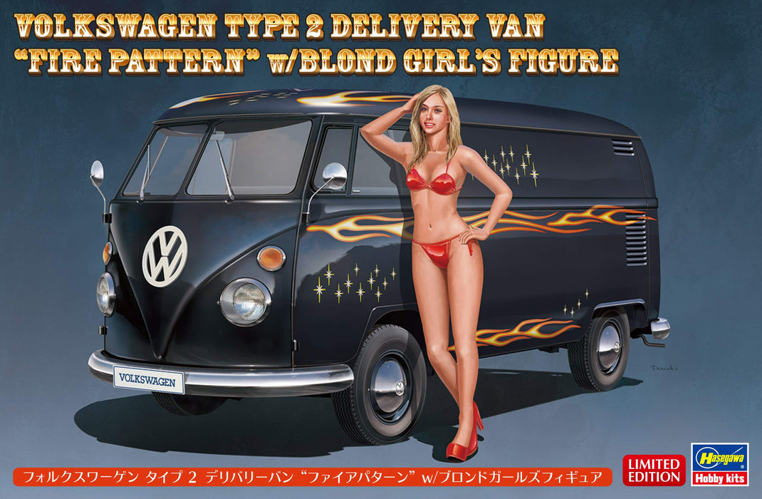 Hasegawa Sp464 Volkswagen Type 2 Delivery Van Fire Pattern W/Blonde Girl Figure 1/24 Scale Toy- Japan Figure Store - #1 Bring To You The Best Japanese Goods