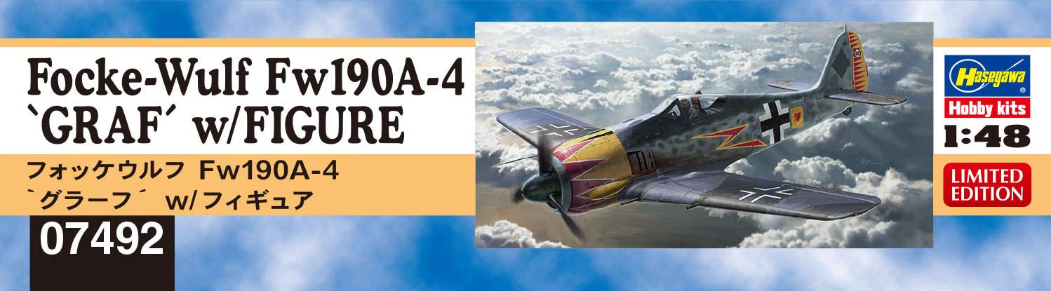 HASEGAWA 07492 Focke Wulf Fw190A-4 `Graf' W/Figure 1/48 Scale Kit- Japan Figure Store - #1 Bring To You The Best Japanese Goods