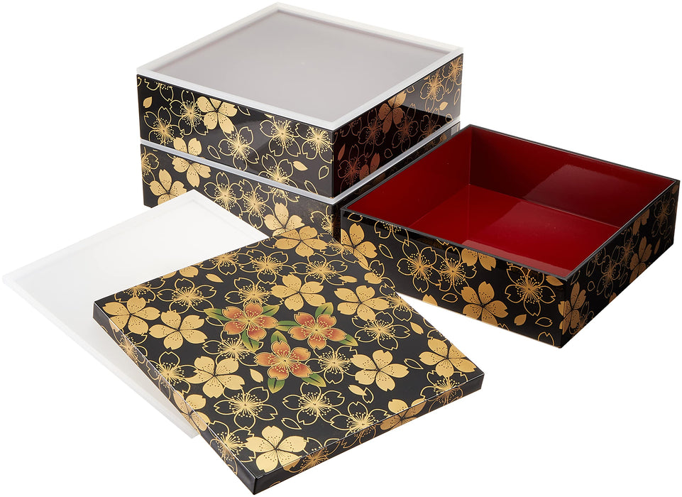 Maeju Japan Lacquerware Jubako 3-Tier Hana No Mai 21.5Cm Square 4-5 People 7R-773- Japan Figure Store - #1 Bring To You The Best Japanese Goods