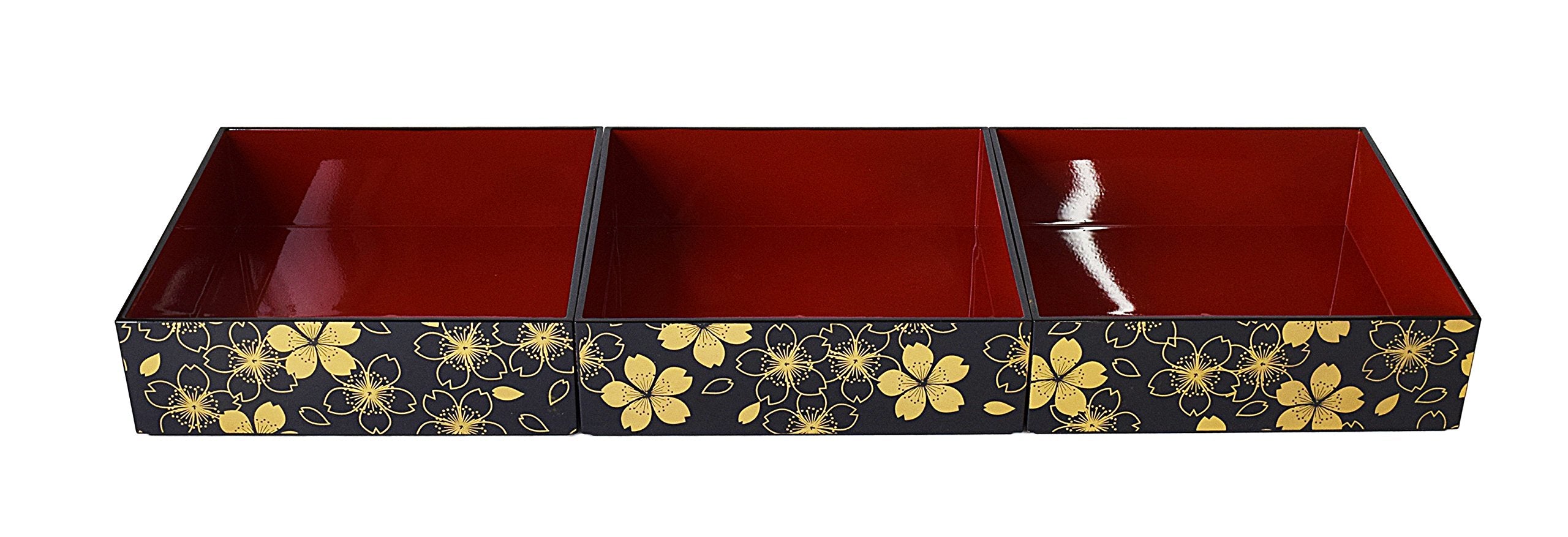 Maeju Japan Lacquerware Jubako 3-Tier Hana No Mai 21.5Cm Square 4-5 People 7R-773- Japan Figure Store - #1 Bring To You The Best Japanese Goods