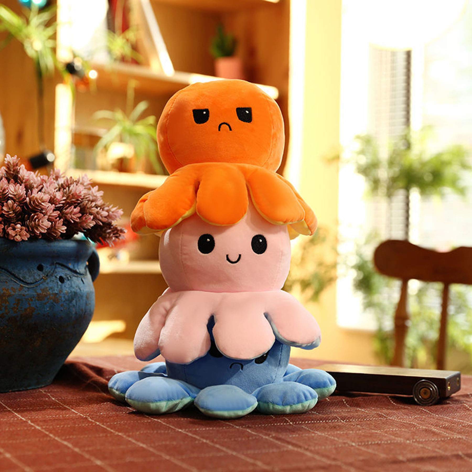 Slinx Octopus Plush Toy Angry Face And Laughing Face (Gray x Beige) 20cm Japan Reversible Gift- Japan Figure Store - #1 Bring To You The Best Japanese Goods