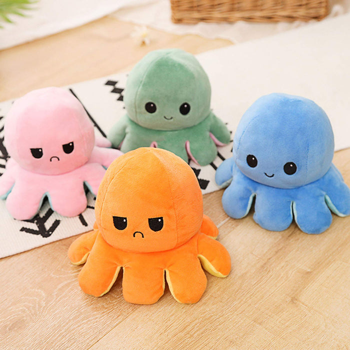 Slinx Octopus Plush Toy Angry Face And Laughing Face (Gray x Beige) 20cm Japan Reversible Gift- Japan Figure Store - #1 Bring To You The Best Japanese Goods