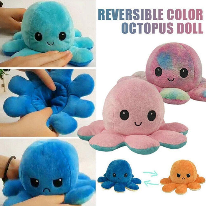 Seinal Reversible Octopus Angry Face And Laughing Face (Grey White) Plush Toy Made In Japan- Japan Figure Store - #1 Bring To You The Best Japanese Goods