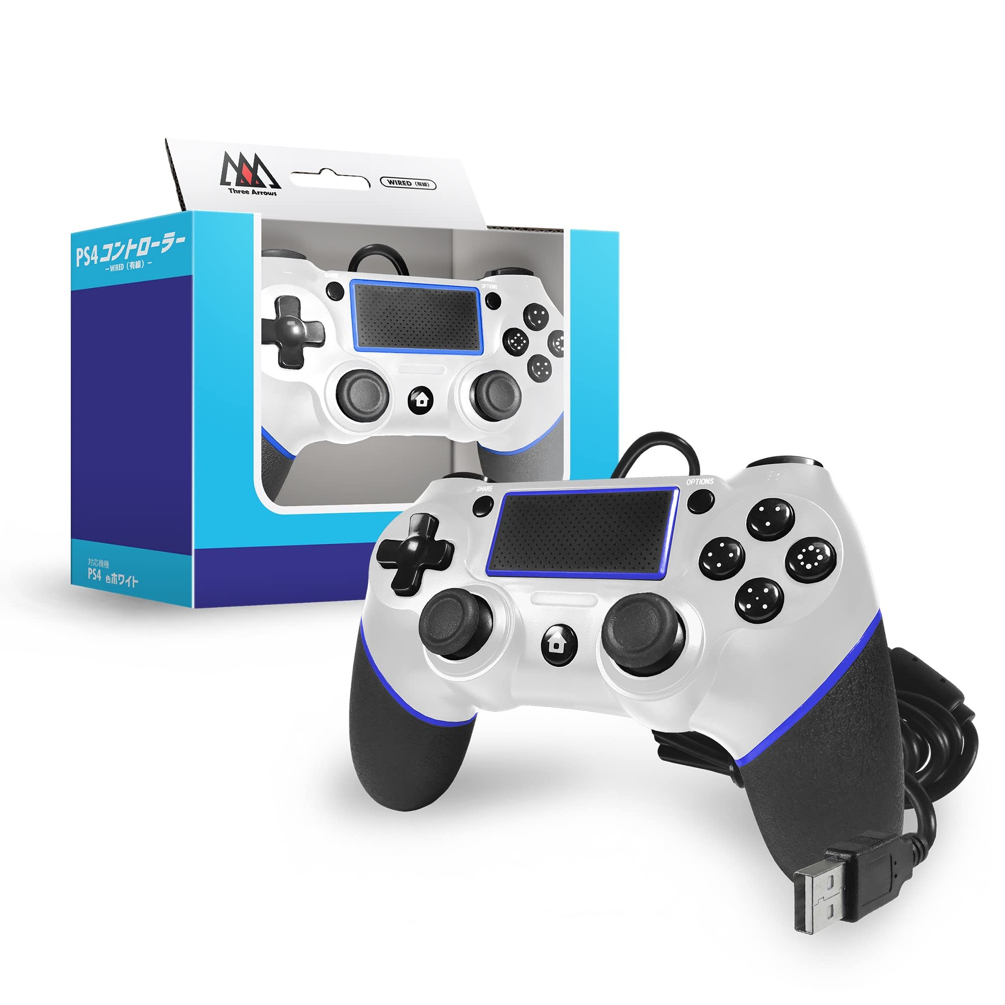 Three Arrow Ps4 Wired Controller White- Japan Figure Store - #1 Bring To You The Best Japanese Goods