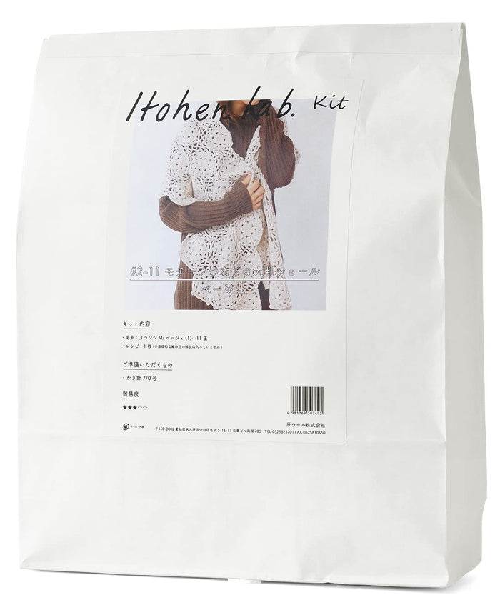 Raw Wool Knitworm Knitting Kit Japan - Motif Knitting Large Shawl Kit 1.Beige- Japan Figure Store - #1 Bring To You The Best Japanese Goods