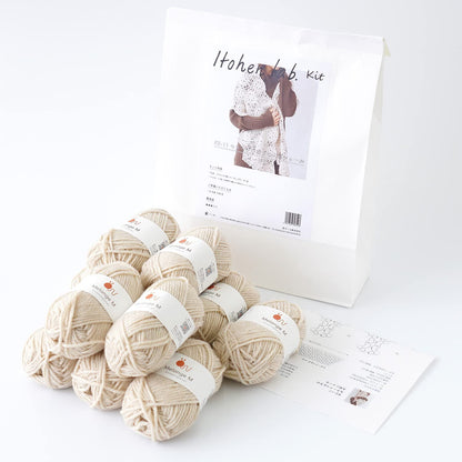 Raw Wool Knitworm Knitting Kit Japan - Motif Knitting Large Shawl Kit 1.Beige- Japan Figure Store - #1 Bring To You The Best Japanese Goods