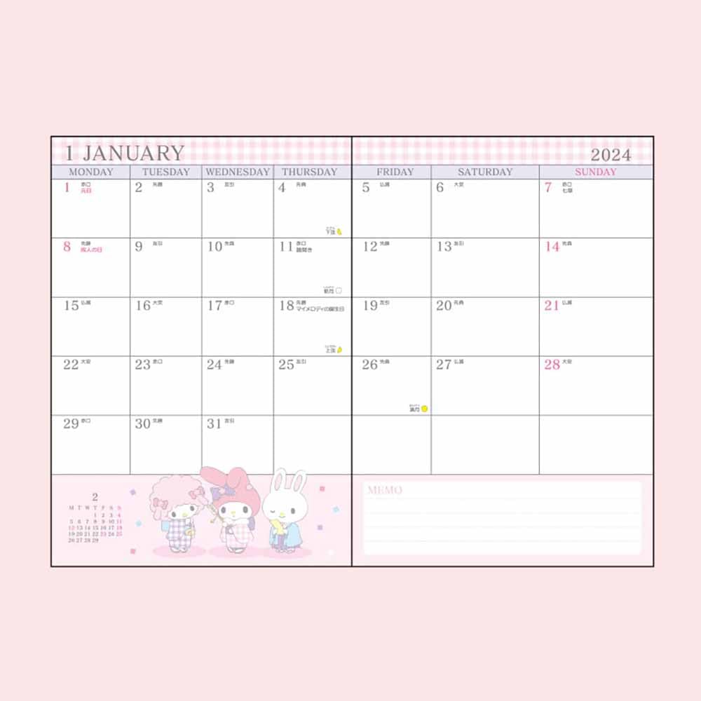 Sanrio My Melody B6 Block Type Diary 2024 703893 - Made In Japan- Japan Figure Store - #1 Bring To You The Best Japanese Goods