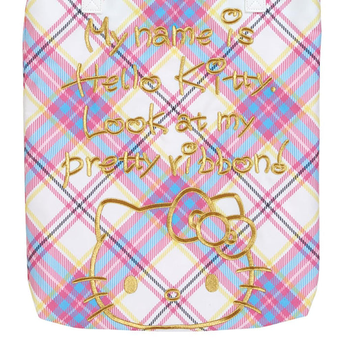Sanrio Hello Kitty Tartan Dress Design Tote Bag Size 38x35x5cm - Character Series- Japan Figure Store - #1 Bring To You The Best Japanese Goods