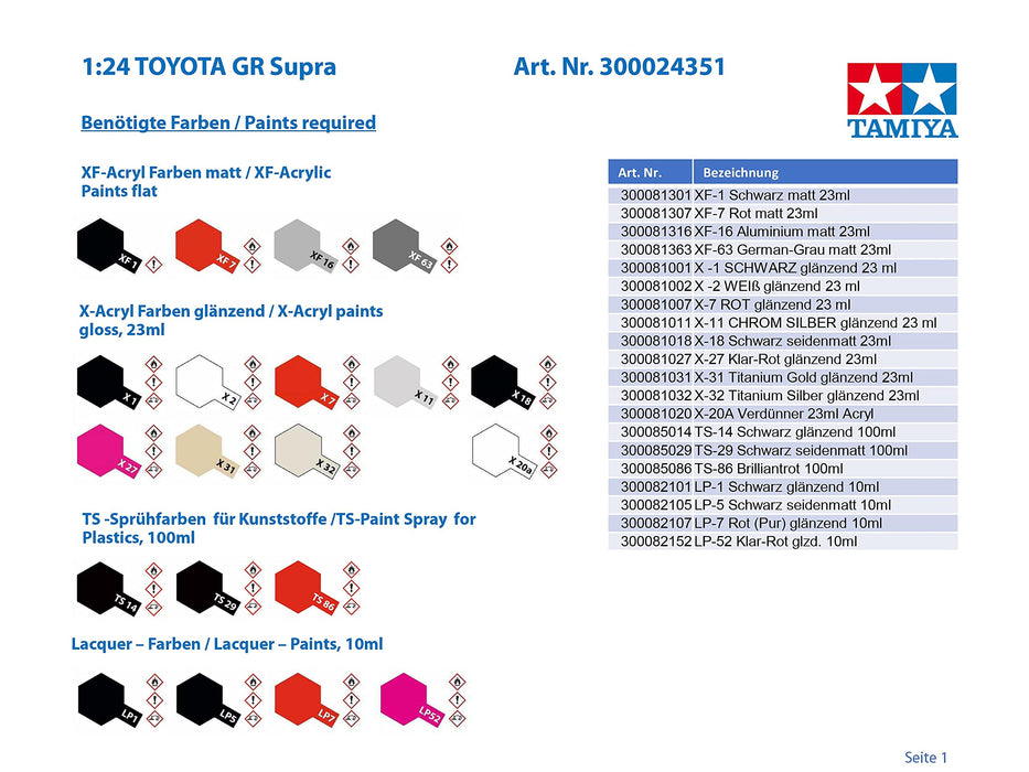 Tamiya 24351 Toyota Gr Supra 1/24 Japanese Plastic Model Kit Scale Sport Cars- Japan Figure Store - #1 Bring To You The Best Japanese Goods