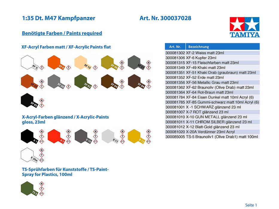 TAMIYA 37028 West German M47 Patton 1/35 Scale Kit- Japan Figure Store - #1 Bring To You The Best Japanese Goods