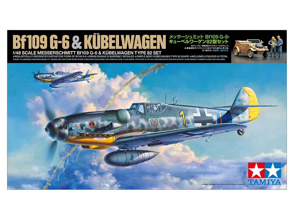 TAMIYA 25204 1/48 Messerschmitt Bf109 G-6 & Kubelwagen Type 82 Set Plastic Model- Japan Figure Store - #1 Bring To You The Best Japanese Goods