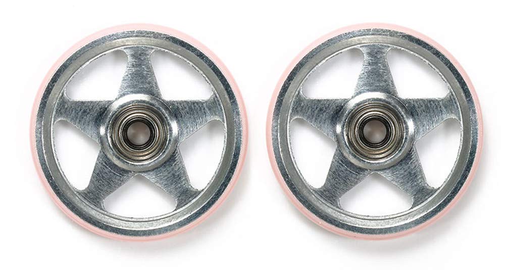 TAMIYA Mini 4Wd 95438 19Mm Aluminum Rollers 5 Spokes W/Plastic Rings Pink- Japan Figure Store - #1 Bring To You The Best Japanese Goods