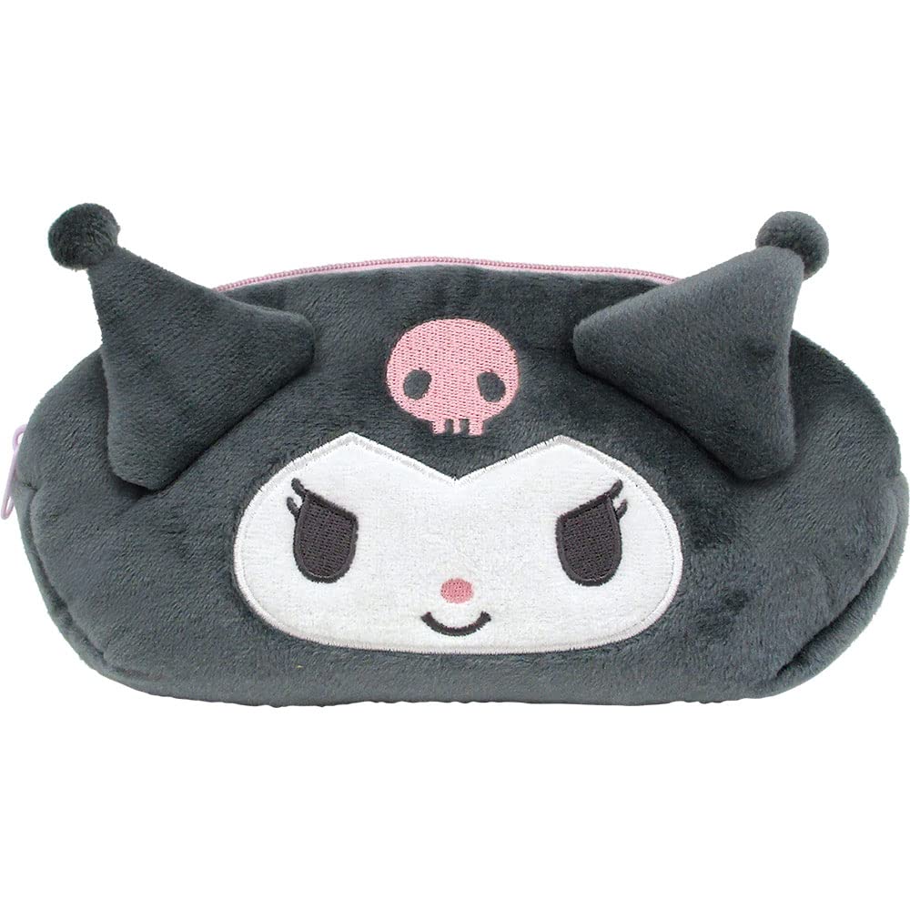 T'S Factory Sanrio Kuromi Plush Face Pen Pouch Japan H9.7Xw19Xd5Cm- Japan Figure Store - #1 Bring To You The Best Japanese Goods