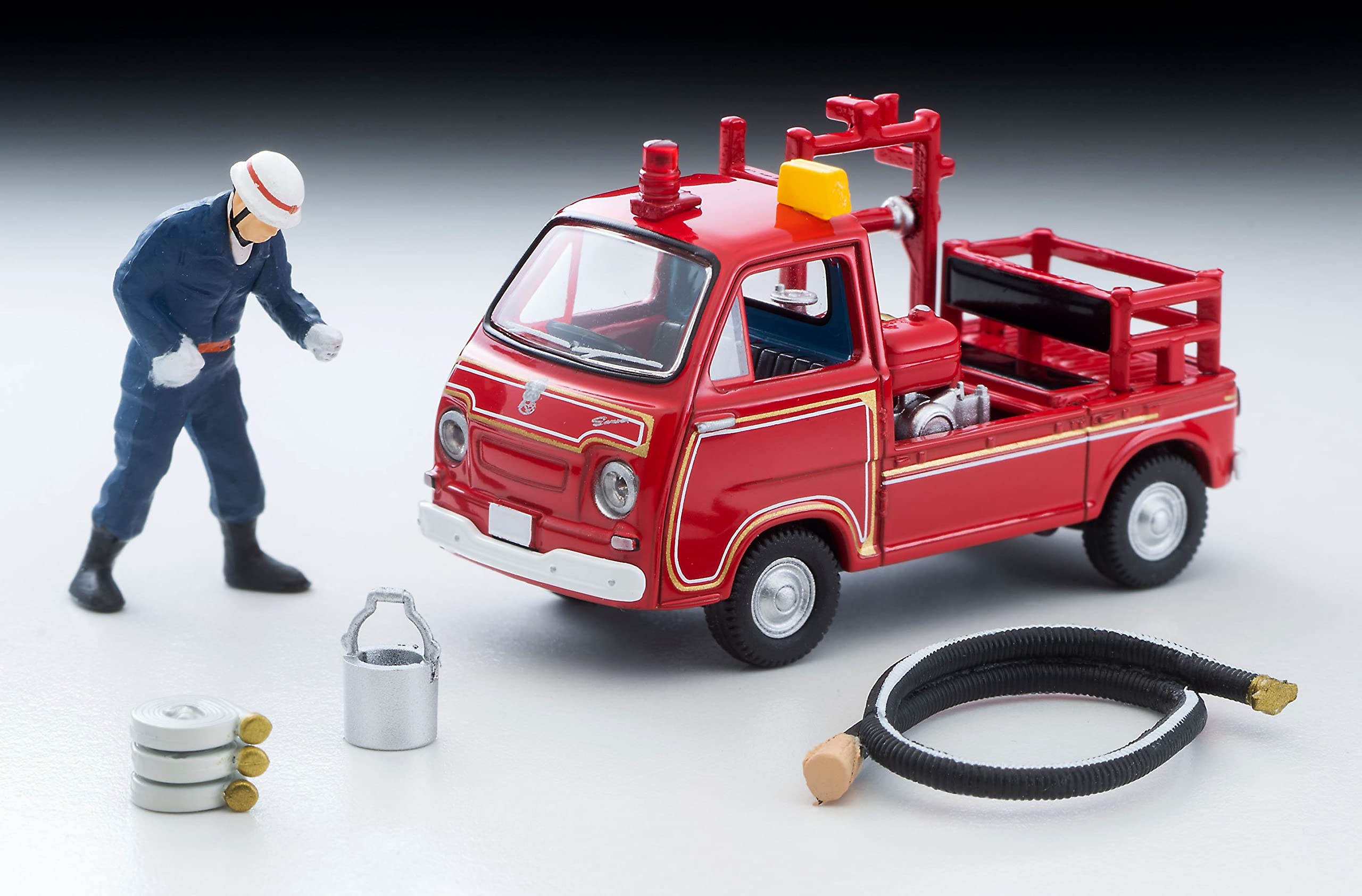 Tomytec Tomikarama Vintage Subaru Sambar Fire Engine Mini Diecast Car and Doll Set- Japan Figure Store - #1 Bring To You The Best Japanese Goods