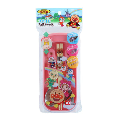Lec Anpanman Slide 3-Piece Set (Chopsticks Spoon Fork) Pink - Japan- Japan Figure Store - #1 Bring To You The Best Japanese Goods